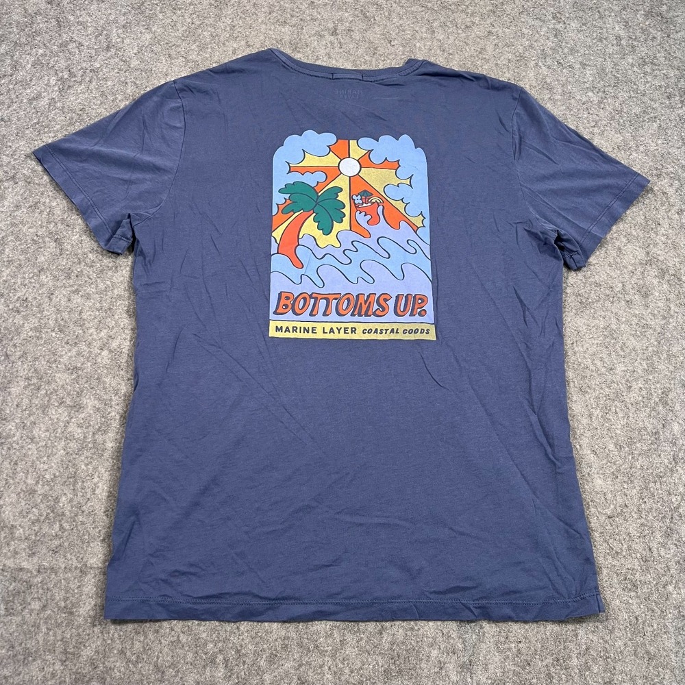 Marine Layer Blue‎ Bottoms Up Graphic Short Sleeve T-Shirt Men's Size Large
